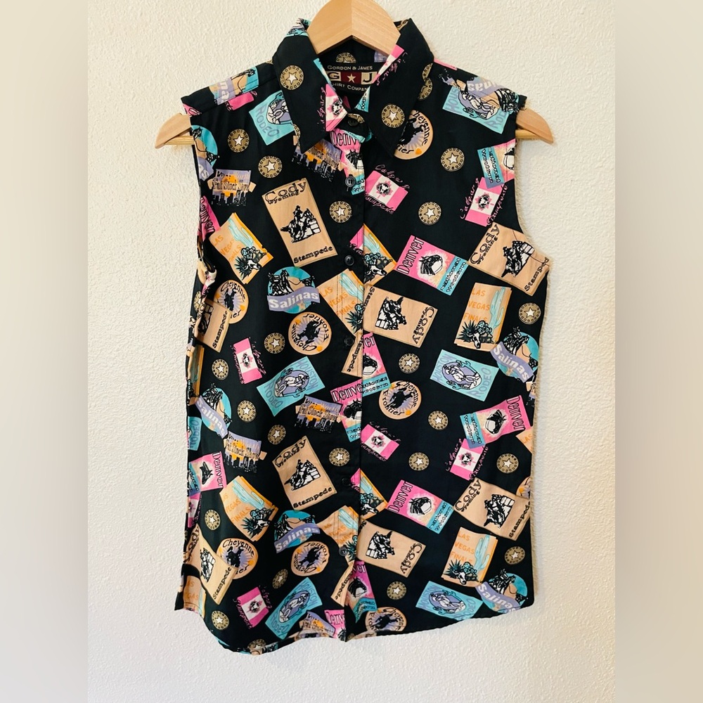 Gordon & James sleeveless button-up cotton blouse Rodeo & Western Stampede Sz Sm
